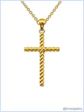 14k Gold Plated Twisted Rope Cross Pendant Necklace Religious Jewelry Gift